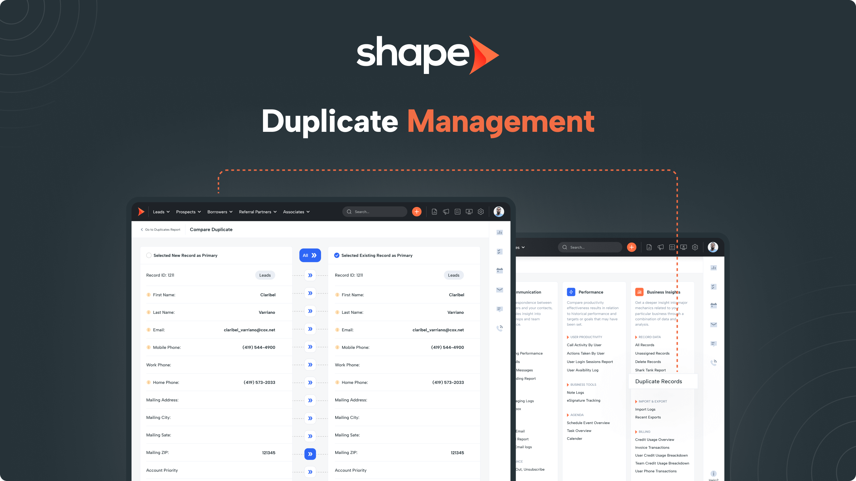 Duplicate Management platform from shapes website.