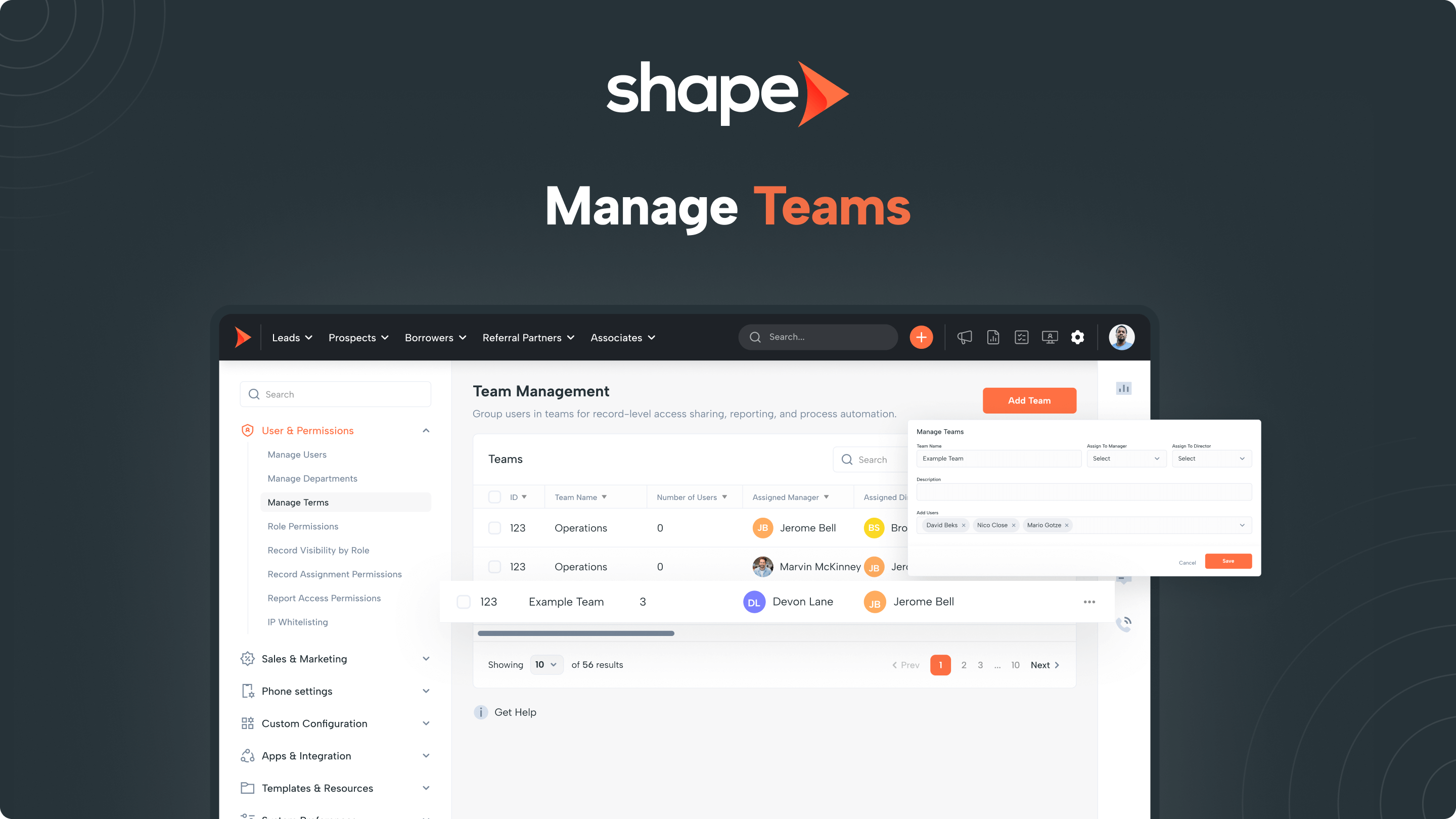 Manage Teams shape software website.