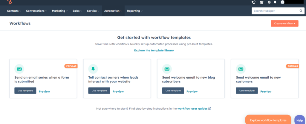 HubSpot workflow templates