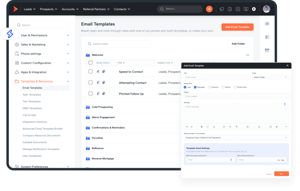 Shape CRM email templates