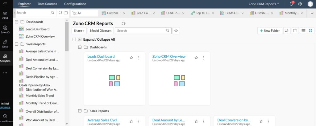 Zoho CRM Reports dashboard