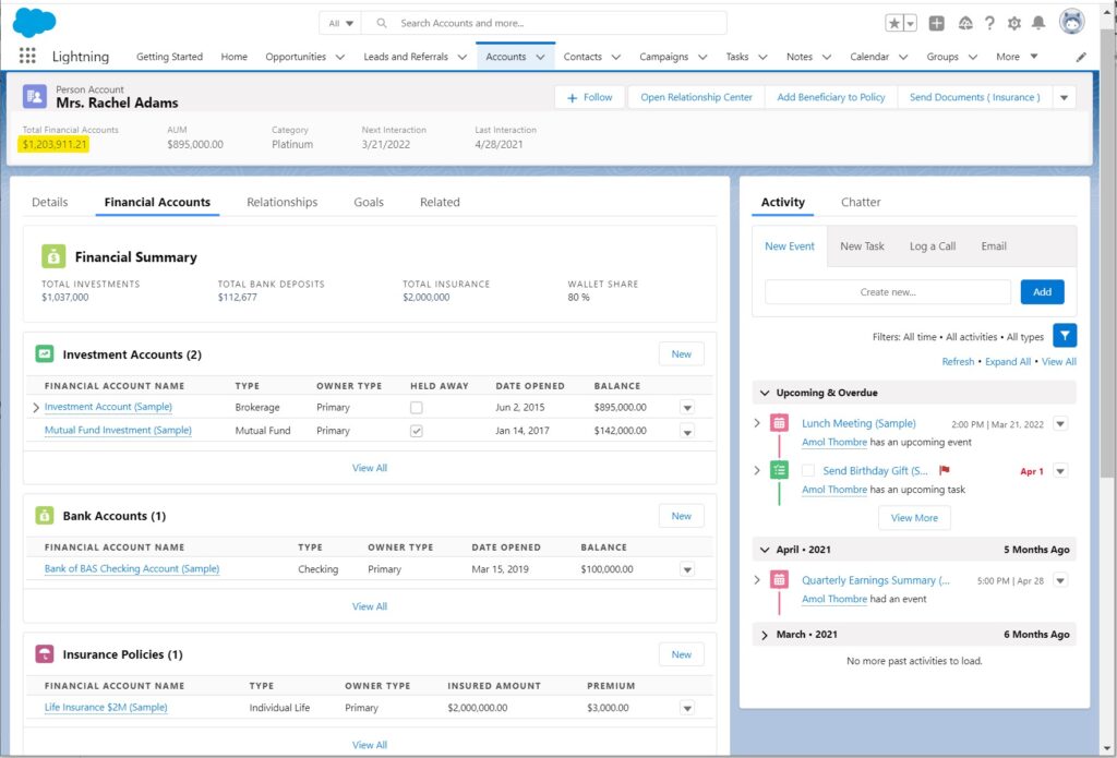 Salesforce - Complete Financial Balance Sheet for Client