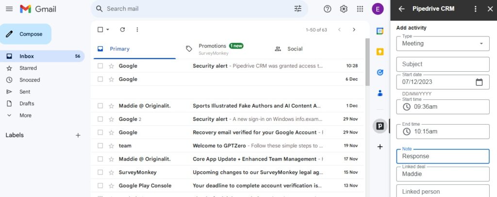 Pipedrive gmail extension