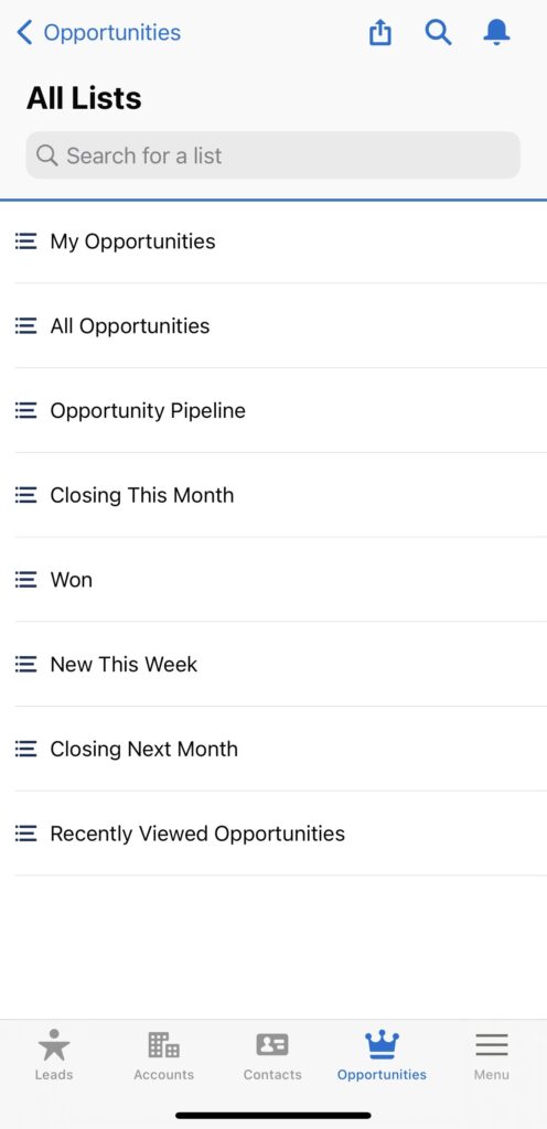 Salesforce opportunity view