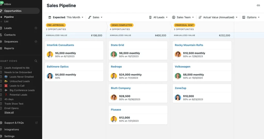 Close CRM pipeline