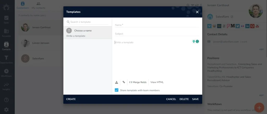 Salesflare template creation