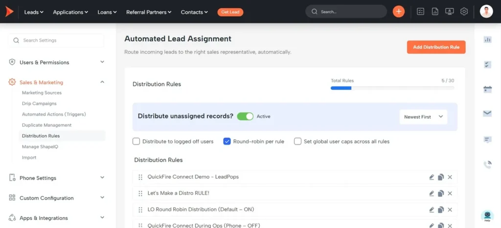 Shape CRM lead distribution rules