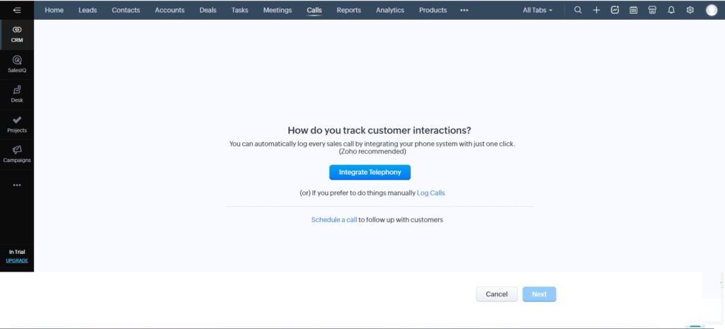 Zoho CRM telephony integration for conversation tracking