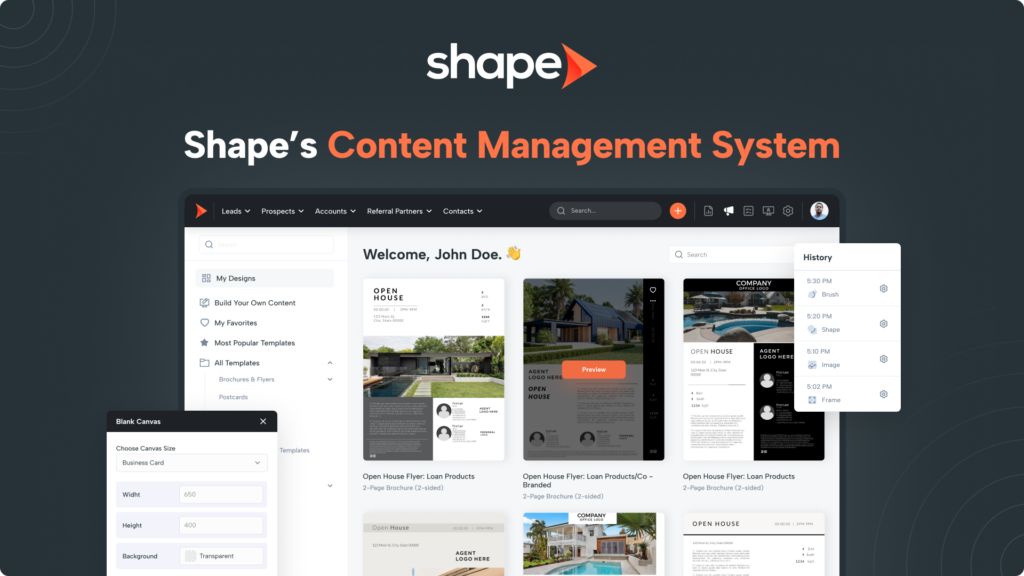 Shape content management system interface, displaying tools for building, editing, and managing digital content efficiently.