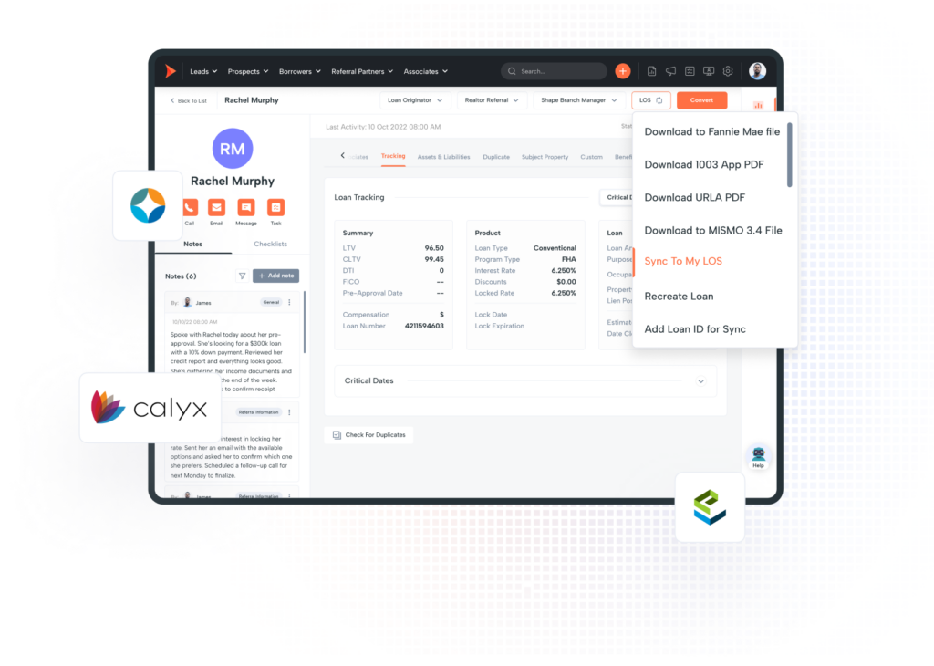 Shape Mortgage CRM Seamless LOS Syncing