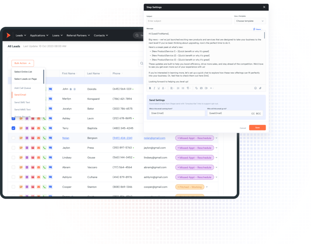 Shape Software CRM Bulk Messaging Email & Text