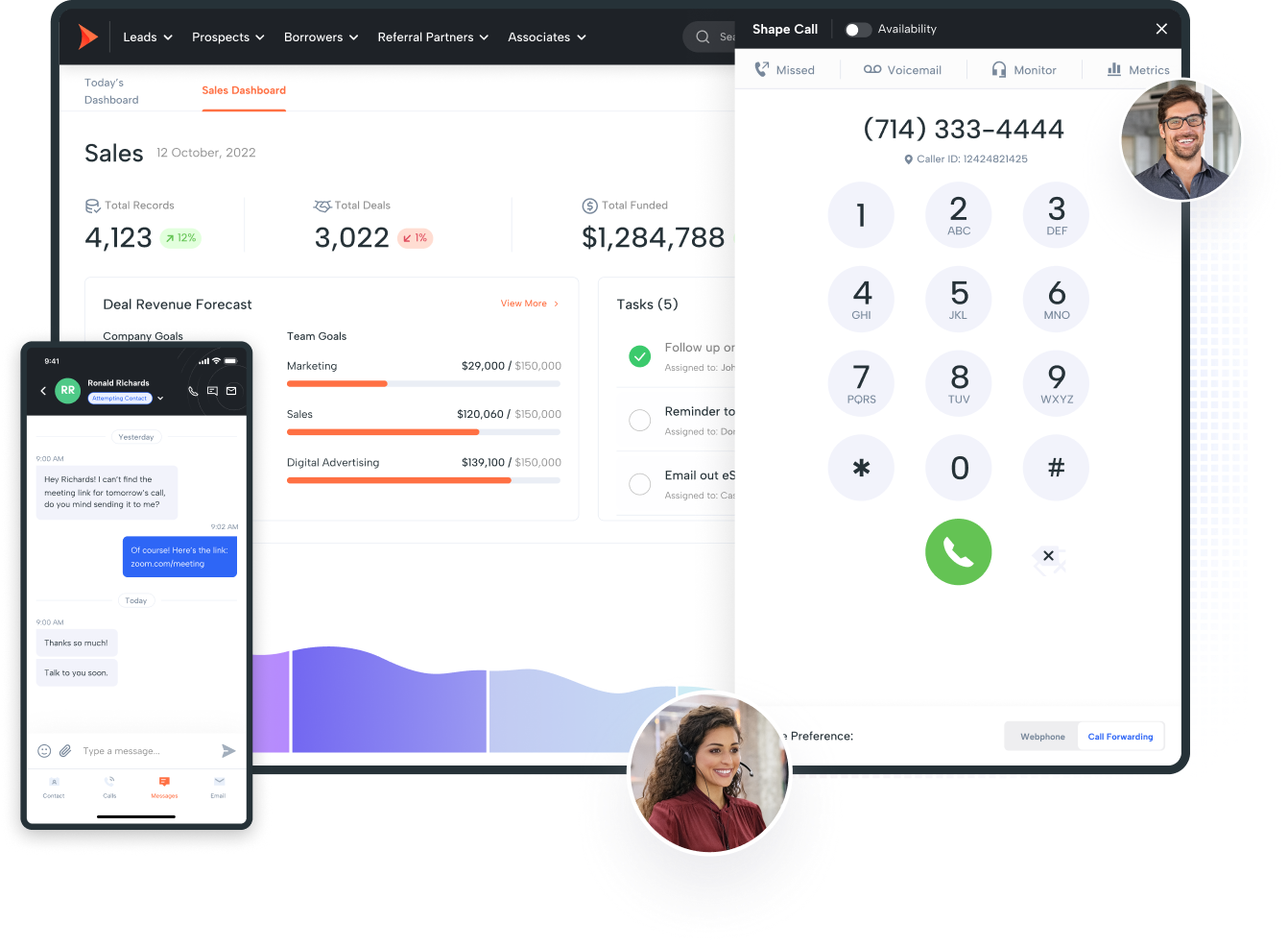 Mortgage CRM call, text, and email communication tools