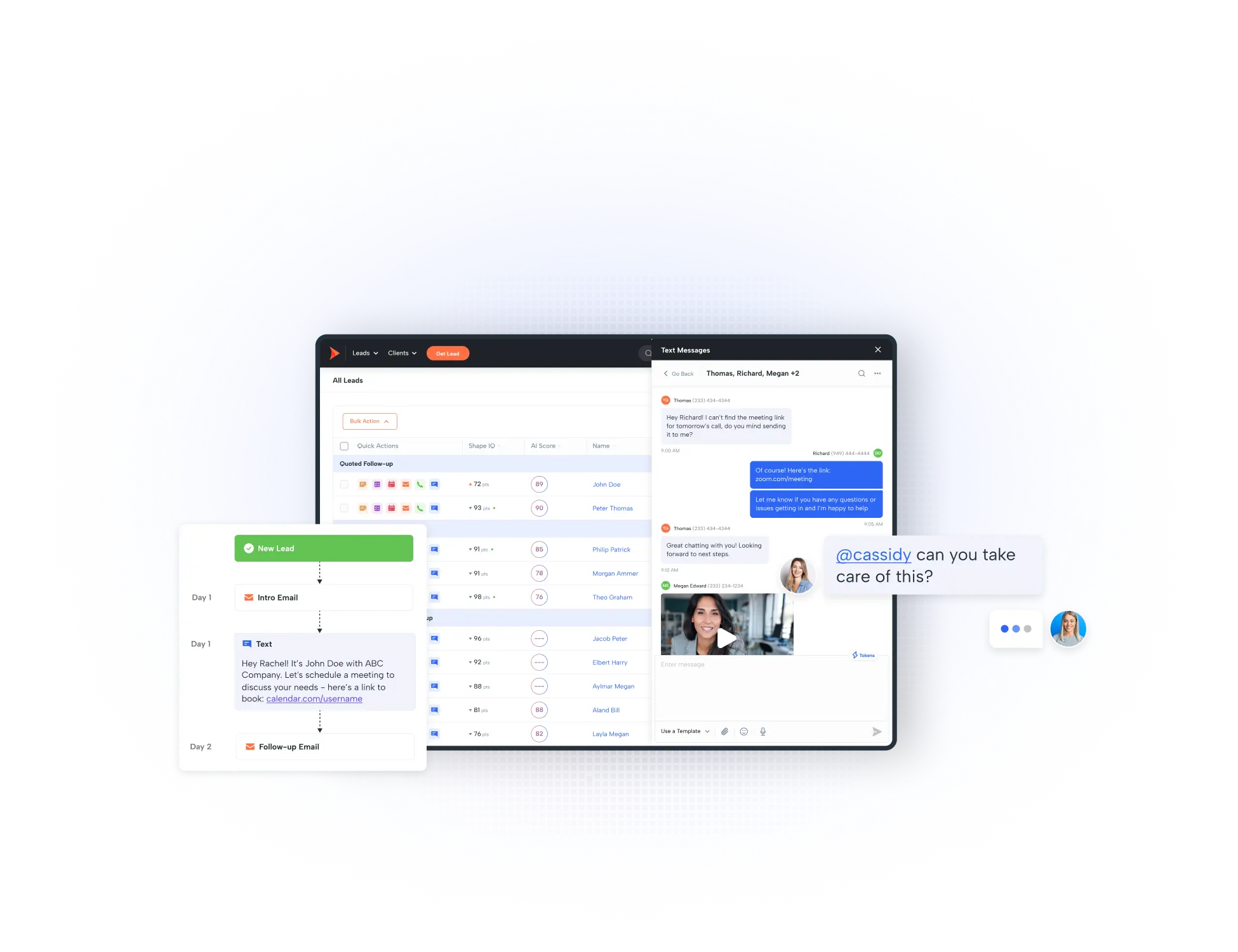 Image depicting Shape Software's integrated tools for lead engagement, including automated communication, pre-built templates, and workflows to enhance lead nurturing.