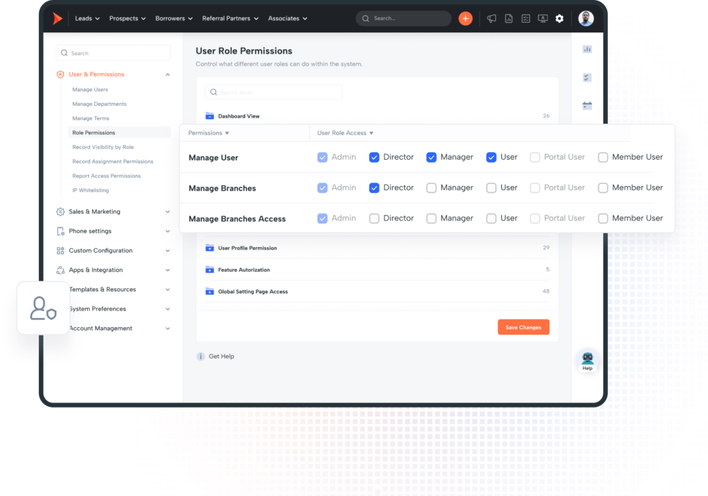 A Shape CRM interface shows user roles for mortgage CRM, lending, and real estate.
